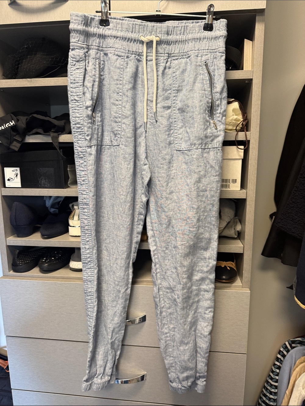 Athleta Cabo Linen Wide Leg Chambray Blue Pants size 8